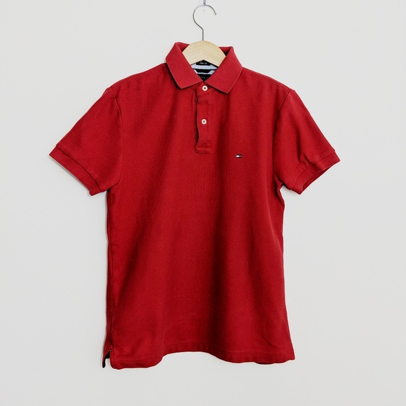 TOMMY HILFIGER Slim Fit Red Short Sleeve Polo - Picture 1 of 3